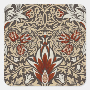 William Morris Erdig Braun Florales Tapetenmuster Quadratischer Aufkleber