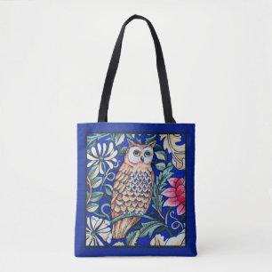 William Morris Eulen-Tapete, Beige und Kobaltblau Tasche