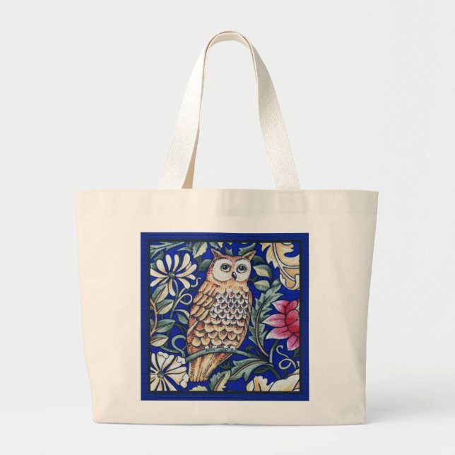 William Morris-Eulen-Tapisserie, Beige und Jumbo Stoffbeutel (Vorne)