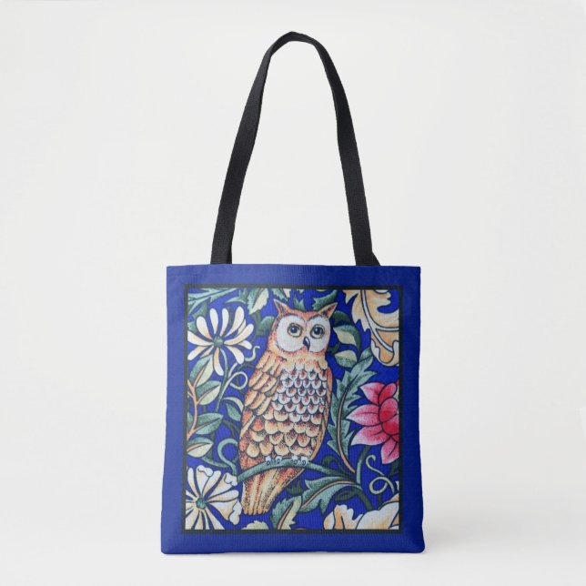 William Morris-Eulen-Tapisserie, Beige und Tasche (Vorderseite)