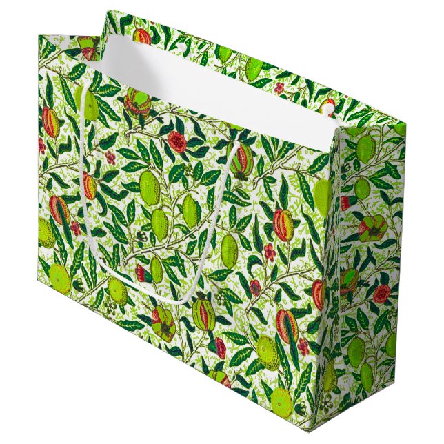 William Morris Exotic Frucht, Limettengrün Große Geschenktüte (Vorderseite Schrägansicht)