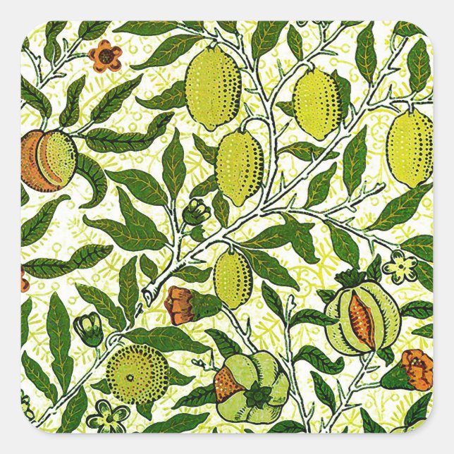 William Morris Exotic Frucht, Zitronengelb Quadratischer Aufkleber (Vorderseite)