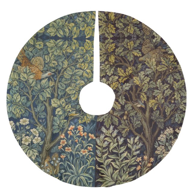 William Morris Fasan Vogel Baum Blume Polyester Weihnachtsbaumdecke (Vorderseite)