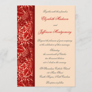 William Morris Feuilles rouges Faire-part de maria