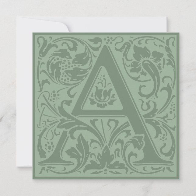 William Morris Floral Alphabet Monogram Letter A Einladung (Vorderseite)