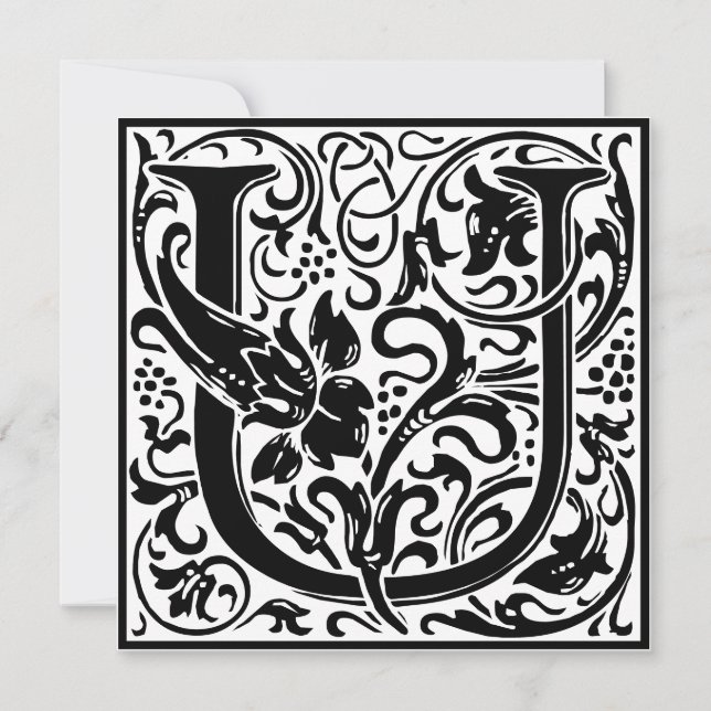 William Morris Floral Alphabet Monogram Letter U Einladung (Vorderseite)