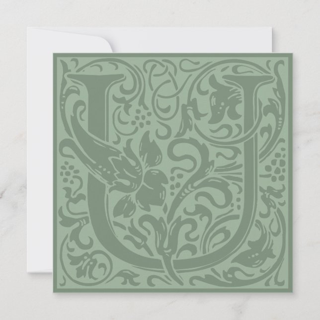 William Morris Floral Alphabet Monogram Letter U Einladung (Vorderseite)