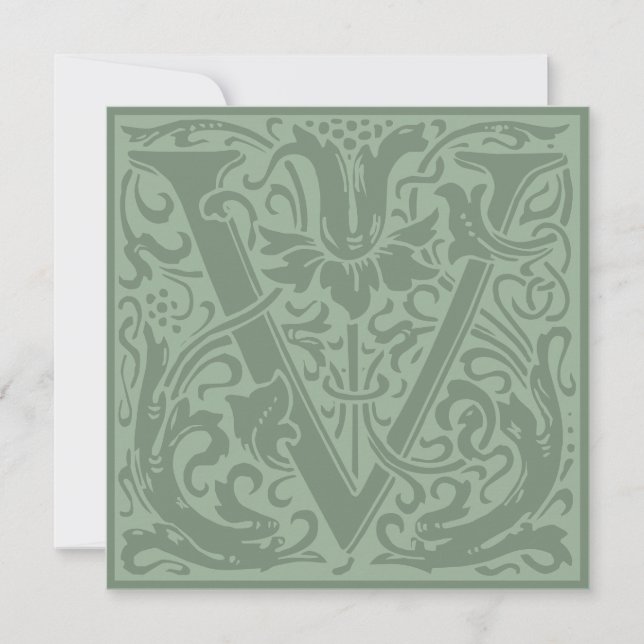 William Morris Floral Alphabet Monogram Letter V Einladung (Vorderseite)