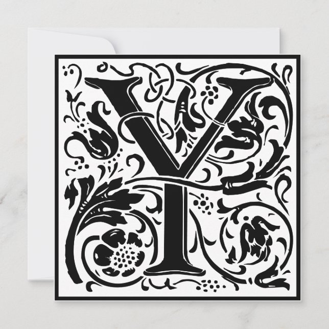 William Morris Floral Alphabet Monogram Letter Y Einladung (Vorderseite)