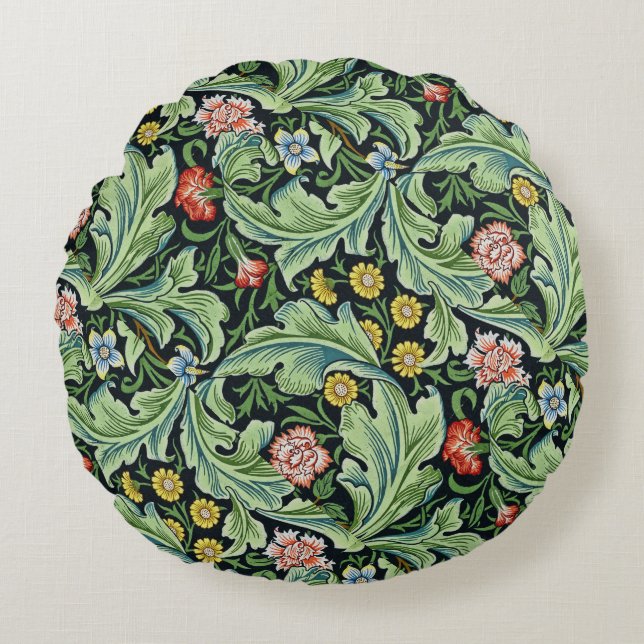 William Morris Floral Blume Carnation Pink Green Rundes Kissen (Vorderseite)