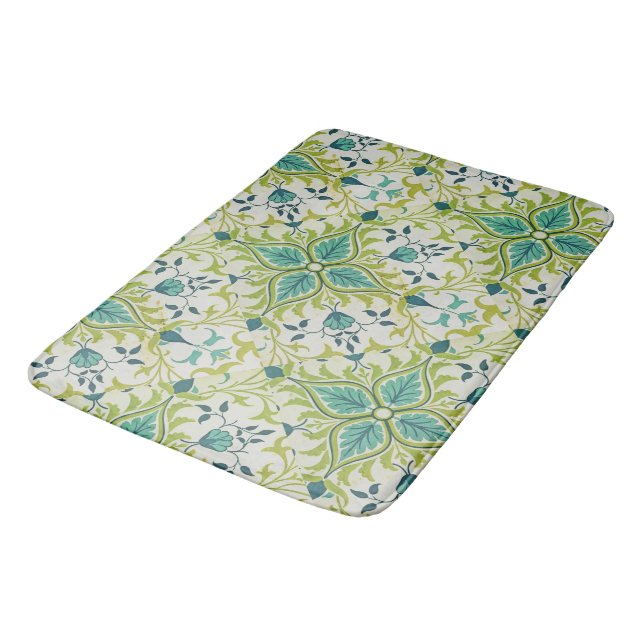 William Morris Floral Blume Foliage Green Blue Badematte (Schrägansicht)