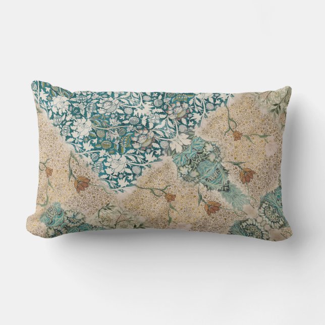 William Morris Floral Collage Grüne Aquamarin Peac Lendenkissen (Vorderseite)