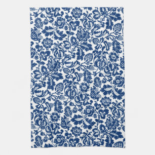 William Morris Floral Damask, Cobalt Blue auf Weiß Geschirrtuch