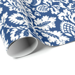 William Morris Floral Damask, Cobalt Blue & White Geschenkpapier