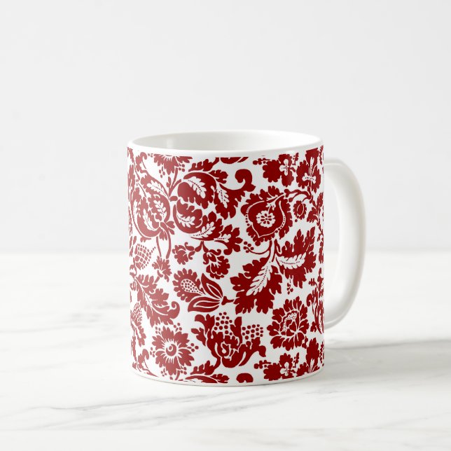 William Morris Floral Damask, Deep Red und White Kaffeetasse (VorderseiteRechts)