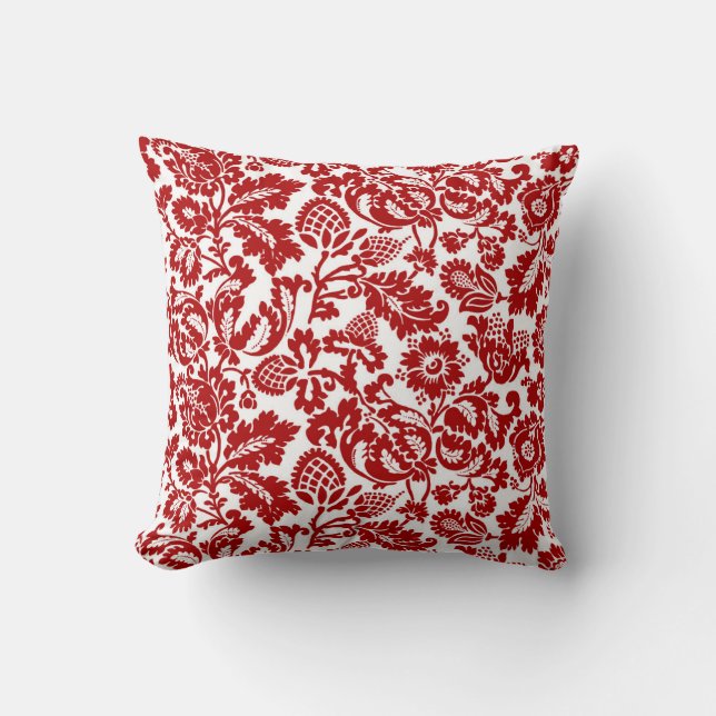 William Morris Floral Damask, Deep Red und White Kissen (Vorderseite)