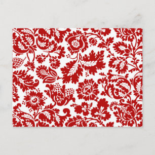 William Morris Floral Damask, Deep Red und White Postkarte