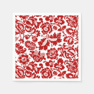 William Morris Floral Damask, Deep Red und White Serviette