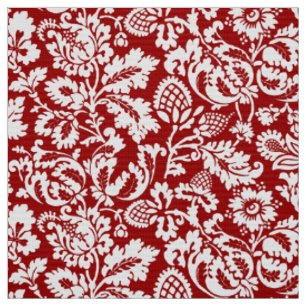 William Morris Floral Damask, Deep Red und White Stoff