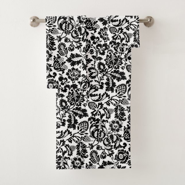 William Morris Floral Damask, noir et blanc (En situation)