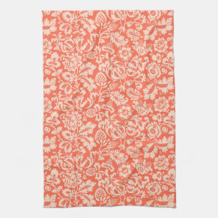 William Morris Floral Damask, Peach und Coral Geschirrtuch