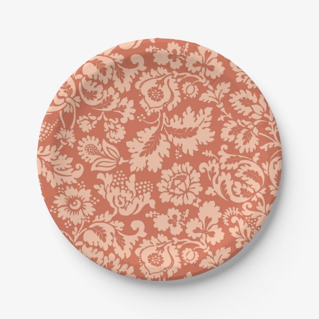 William Morris Floral Damask, Peach und Coral Pappteller (Vorderseite)