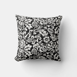 William Morris Floral Damask, Schwarz und Weiß Kissen