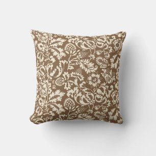 William Morris Floral Damask, Taupe Tan und Beige Kissen