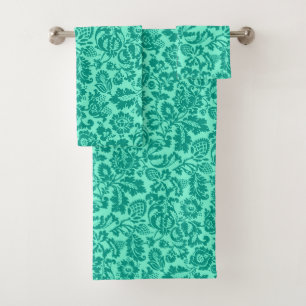 William Morris Floral Damask, Türkis und Aqua Badhandtuch Set