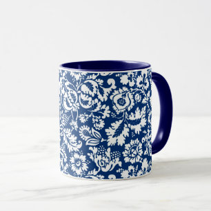 William Morris Floral Damask, Weiß auf Kobaltblau Tasse