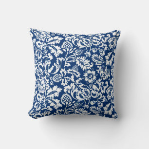 William Morris Floral Damast, Kobaltblau & Weiß Kissen