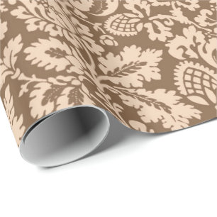 William Morris Floral Damast, Taupebraun und Beige Geschenkpapier