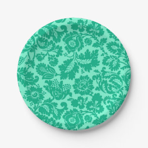 William Morris Floral Damast, Türkis und Aquamarin Pappteller