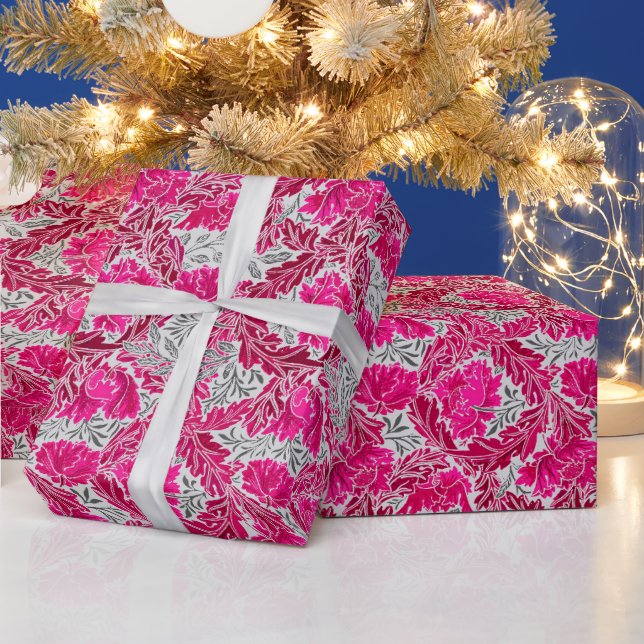 William Morris Floral, Fuchsia Pink & Silver Gray Geschenkpapier (Feiertage)