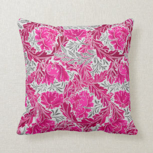 William Morris Floral, Fuchsienrosa und Grau Kissen