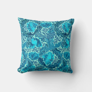William Morris Floral, Indigo Blue und Türkis Kissen