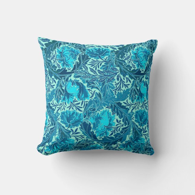 William Morris Floral, Indigo Blue und Türkis Kissen (Vorderseite)