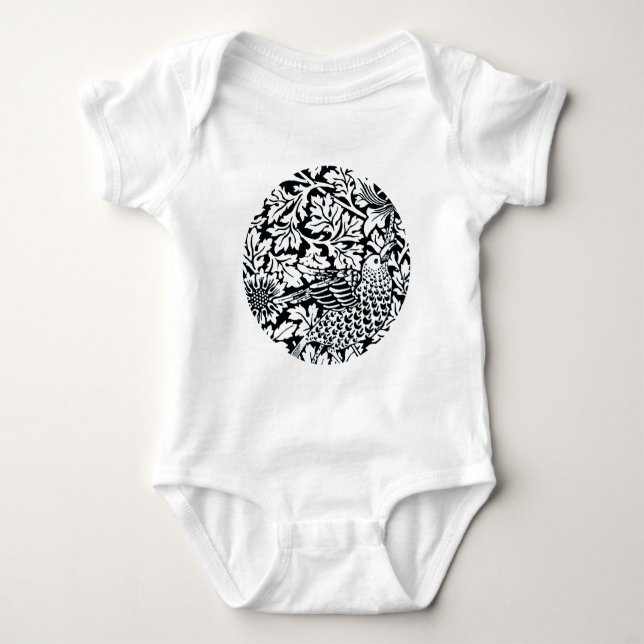 William Morris Floral Pattern Bird Anenome Baby Strampler (Vorderseite)