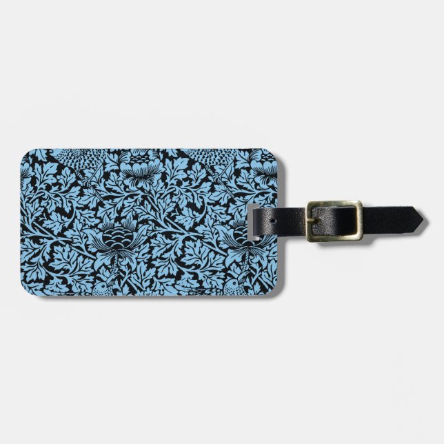 William Morris Floral Pattern Bird Anenome Gepäckanhänger (Vorderseite horizontal)