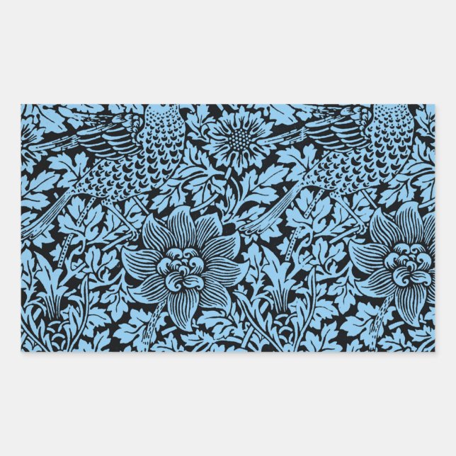 William Morris Floral Pattern Bird Anenome Rechteckiger Aufkleber (Vorderseite)