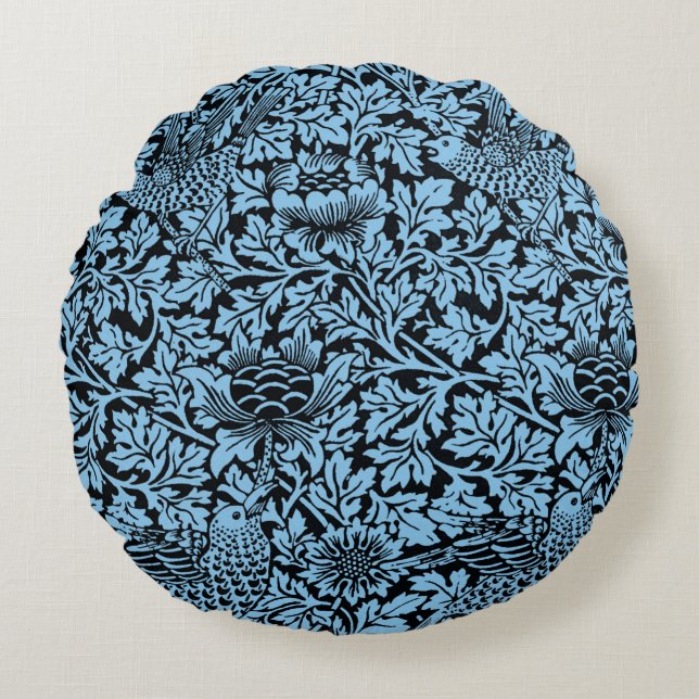 William Morris Floral Pattern Bird Anenome Rundes Kissen (Vorderseite)