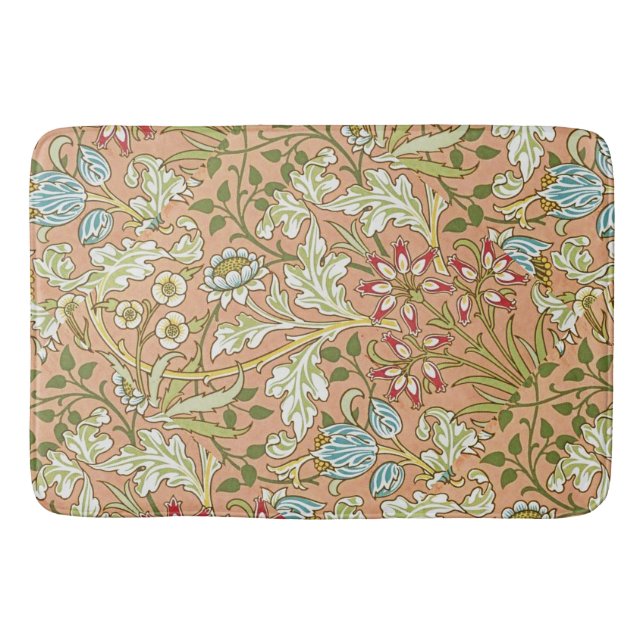William Morris Floral Pattern Blume Pink Blue Badematte (Vorderseite)