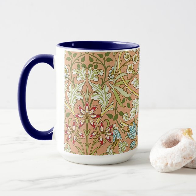 William Morris Floral Pattern Blume Pink Blue Tasse (Mit Donut)