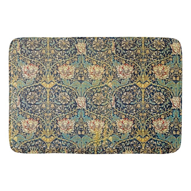 William Morris Floral Pattern Gold Turquoise Red Badematte (Vorderseite)