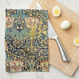 William Morris Floral Pattern Gold Turquoise Red Geschirrtuch