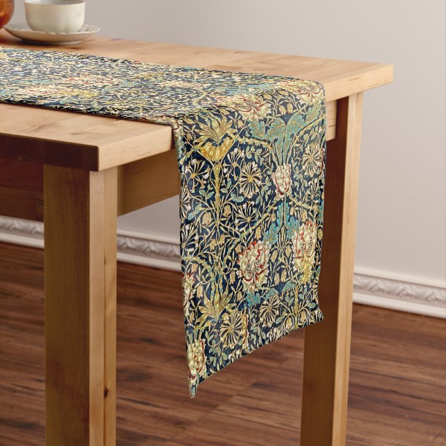 William Morris Floral Pattern Gold Turquoise Red Großer Tischläufer (Beispiel)