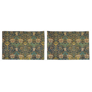 William Morris Floral Pattern Gold Turquoise Red Kissenbezug