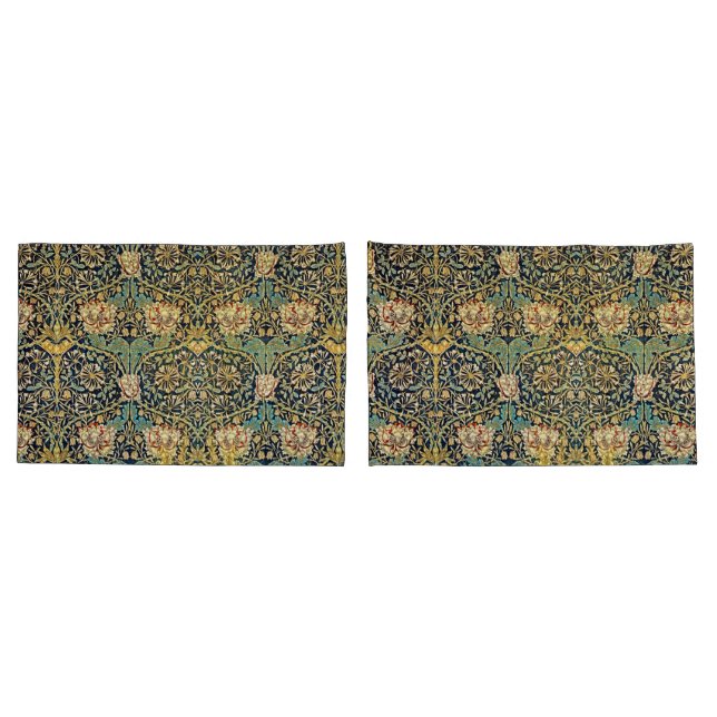 William Morris Floral Pattern Gold Turquoise Red Kissenbezug (Rückseite-Set)