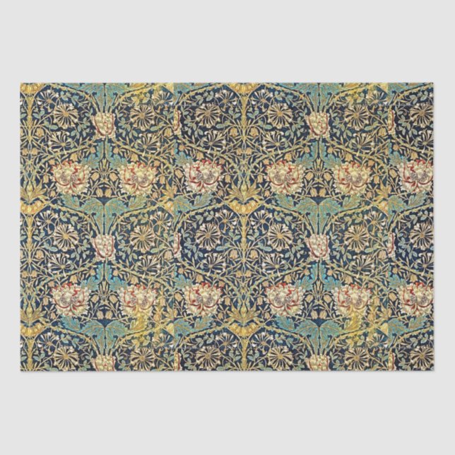 William Morris Floral Pattern Gold Turquoise Red Seidenpapier (Vorderseite)