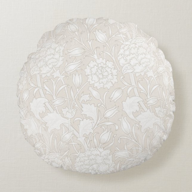 William Morris Floral Pattern in Sepia Rundes Kissen (Vorderseite)